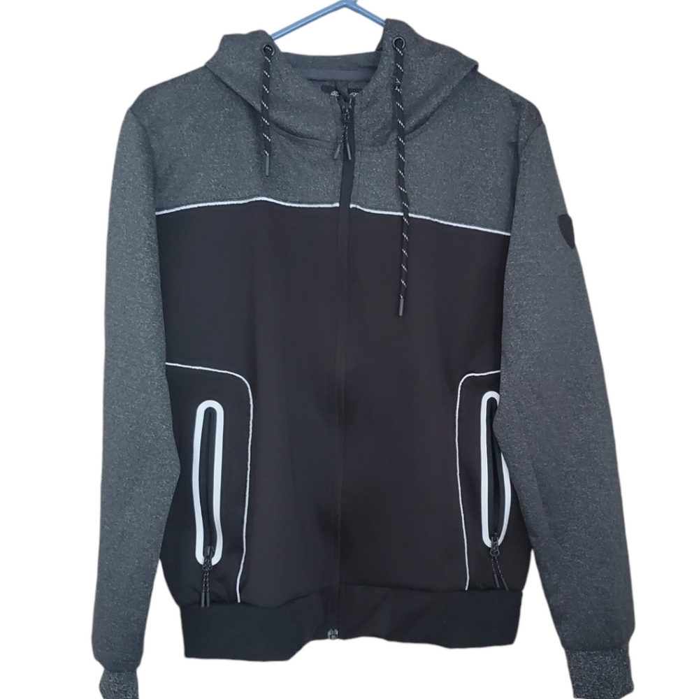 Fried Denim Mens Hoodie Athletic Jacket Hooded Size Small Gray Black Full Zip‎